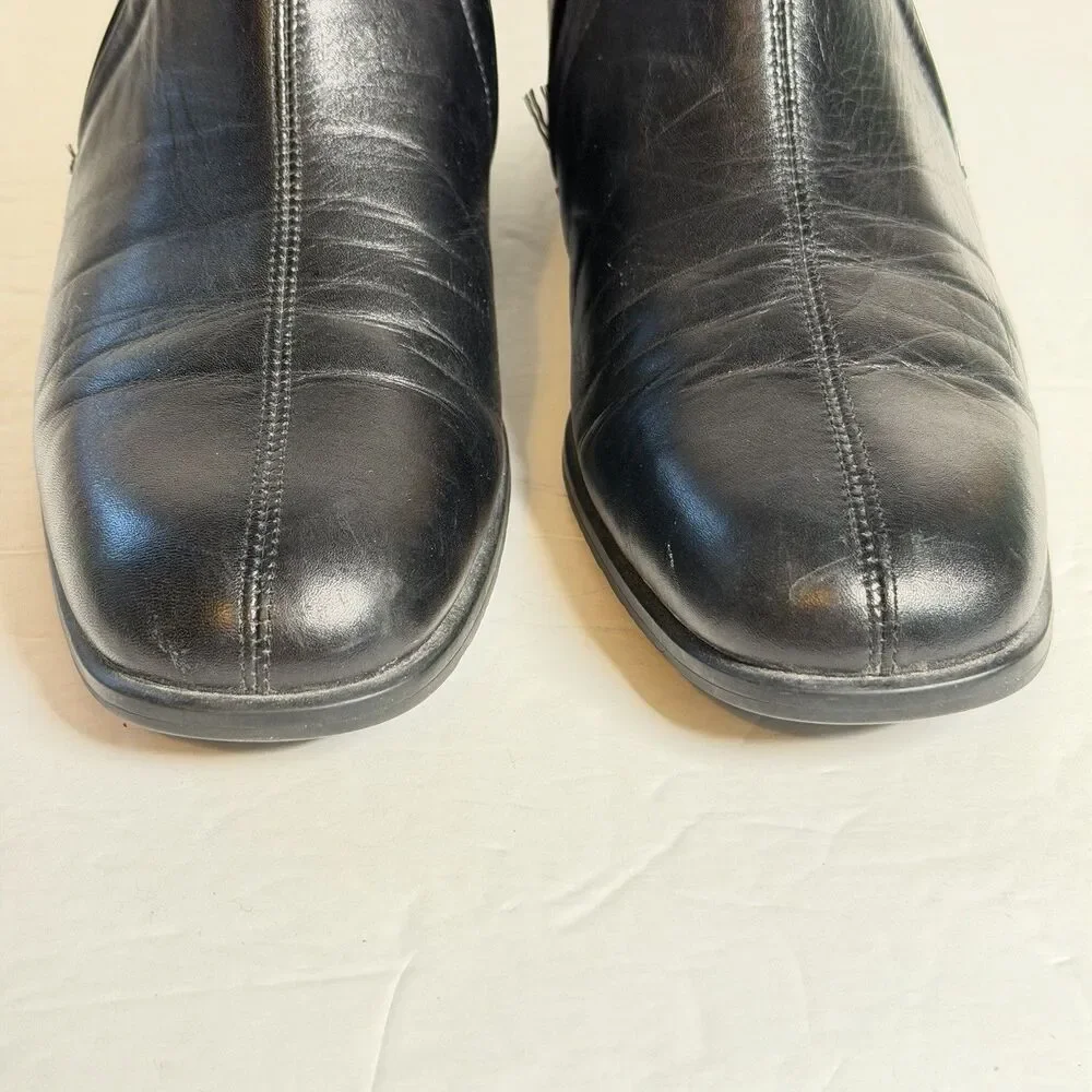 Munro American Black Leather Slip On Comfort Shoes Womens 7.5N Narrow USA
